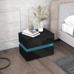 Modern Nightstand, Bedside Table with 2 Drawers, USB Powered RGB LED Lights for Bedroom, Black