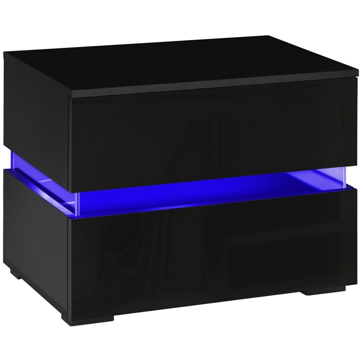 Modern Nightstand, Bedside Table with 2 Drawers, USB Powered RGB LED Lights for Bedroom, Black