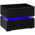 Modern Nightstand, Bedside Table with 2 Drawers, USB Powered RGB LED Lights for Bedroom, Black