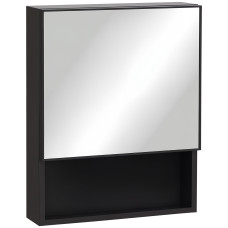 Bathroom Medicine Cabinet, Wall-Mounted Mirror Cabinet with Single Door, Storage Shelves and Stainless Steel Frame for Laundry Room, Black
