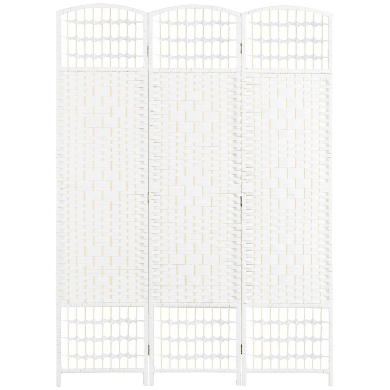 3 Panel Folding Room Divider, Portable Privacy Screen, Wave Fiber Room Partition for Home Office, White