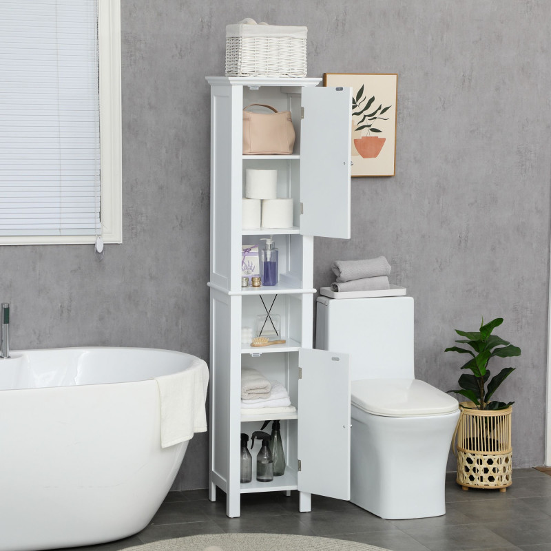 Bathroom Cabinet, Freestanding Linen Cabinet with Open Shelves, 13.8