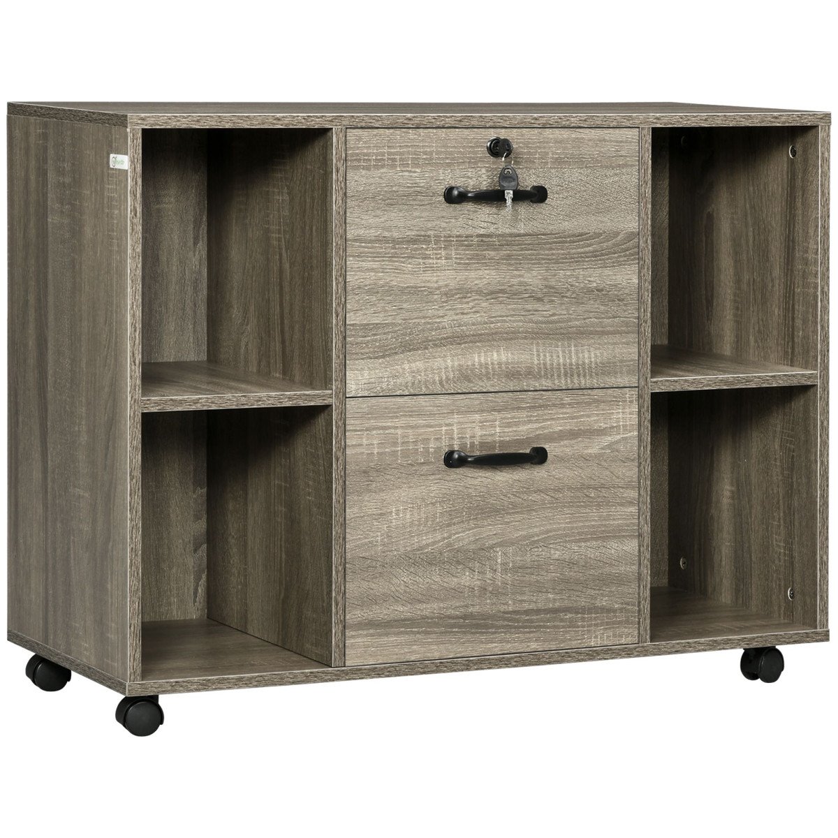 Lateral Filing Cabinet with Wheels and Lockable Drawer, File Cabinet, Mobile Printer Stand with Open Shelves for Letter and A4 Size Documents for Home Office, Grey