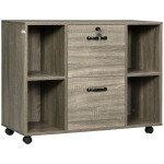 Lateral Filing Cabinet with Wheels and Lockable Drawer, File Cabinet, Mobile Printer Stand with Open Shelves for Letter and A4 Size Documents for Home Office, Grey