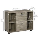 Lateral Filing Cabinet with Wheels and Lockable Drawer, File Cabinet, Mobile Printer Stand with Open Shelves for Letter and A4 Size Documents for Home Office, Grey