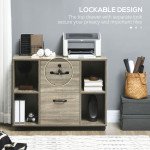 Lateral Filing Cabinet with Wheels and Lockable Drawer, File Cabinet, Mobile Printer Stand with Open Shelves for Letter and A4 Size Documents for Home Office, Grey