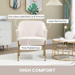 Fabric Armchair, Modern Accent Chair with Metal Legs for Living Room, Bedroom, Home Office, Cream White