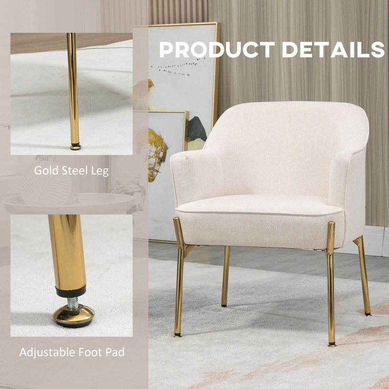 Fabric Armchair, Modern Accent Chair with Metal Legs for Living Room, Bedroom, Home Office, Cream White