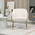 Fabric Armchair, Modern Accent Chair with Metal Legs for Living Room, Bedroom, Home Office, Cream White