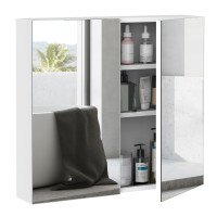 Wall Mounted Mirror Cabinet, Bathroom Medicine Cabinet with Mirror, 2 Doors and 3-tier Shelving, White