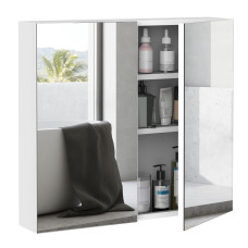 Wall Mounted Mirror Cabinet, Bathroom Medicine Cabinet with Mirror, 2 Doors and 3-tier Shelving, White