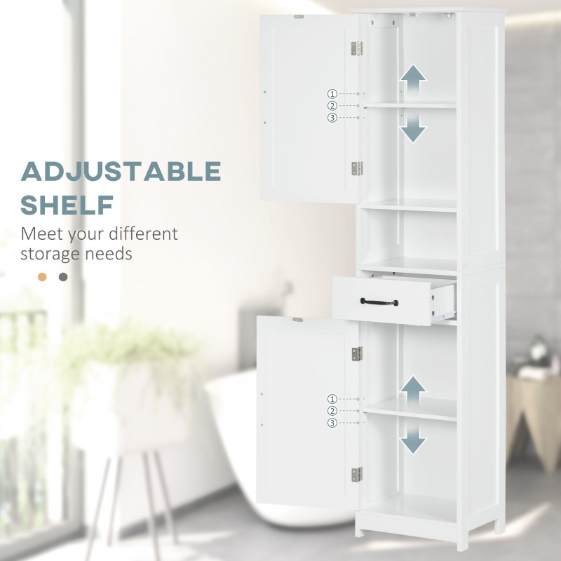 Modern Bathroom Cabinet, Narrow Bathroom Vanities with Open Shelf Drawer Recessed Doors and Adjustable Shelves White