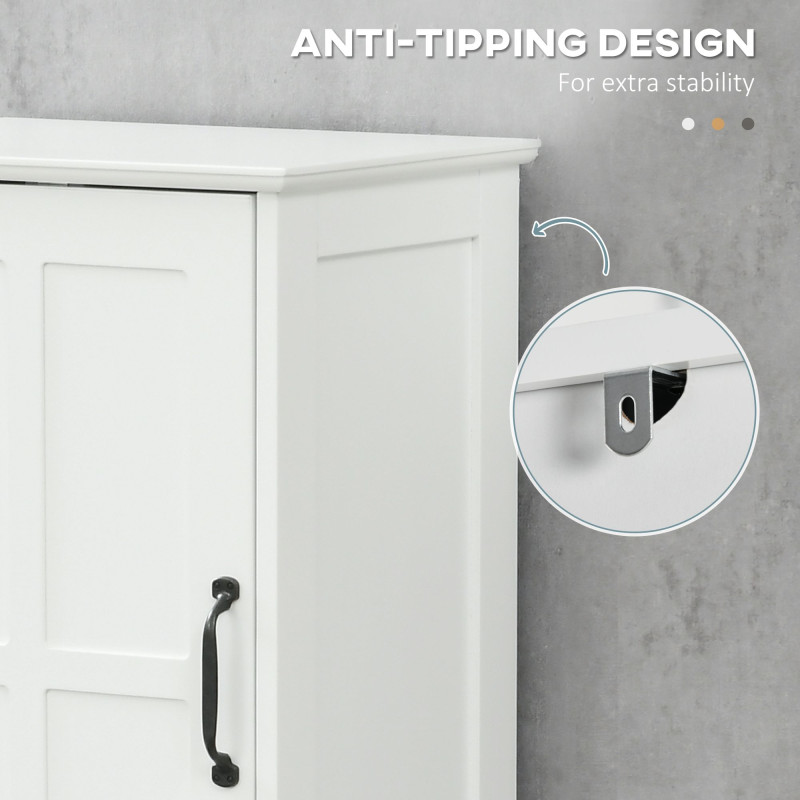 Modern Bathroom Cabinet, Narrow Bathroom Vanities with Open Shelf Drawer Recessed Doors and Adjustable Shelves White