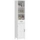 Modern Bathroom Cabinet, Narrow Bathroom Vanities with 3 Open Shelves, Drawer and Adjustable Shelf, White