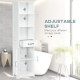 Modern Bathroom Cabinet, Narrow Bathroom Vanities with 3 Open Shelves, Drawer and Adjustable Shelf, White