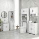 Modern Bathroom Cabinet, Narrow Bathroom Vanities with 3 Open Shelves, Drawer and Adjustable Shelf, White