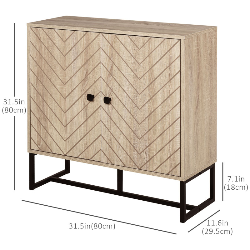 Modern Sideboard, Buffet Cabinet with 2 Chevron Doors and Adjustable Shelf, Kitchen Storage Cabinet with Steel Base, Coffee Bar Cabinet, 31.5