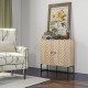 Modern Sideboard, Buffet Cabinet with 2 Chevron Doors and Adjustable Shelf, Kitchen Storage Cabinet with Steel Base, Coffee Bar Cabinet, 31.5