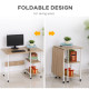 Folding Computer Desk with Storage Shelves, Study Writing Table Laptop Desk with 6 Wheels for Bedroom Home Office Workstation, Natural