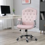 Office Chair, Velvet Computer Chair, Button Tufted Desk Chair with Swivel Wheels, Adjustable Height, Tilt Function, Pink