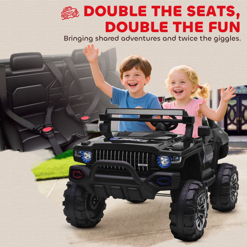 2 Seater Ride-On Car with Parental Remote Control, LED Lights, and MP3 for Kids Ages 3–8, Black