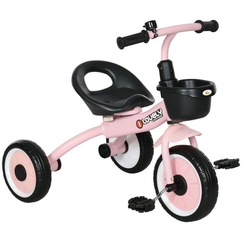 Qaba Tricycle for Toddler 2-5 Year Old Girls and Boys, Toddler Bike with Adjustable Seat, Basket, Bell, Pink