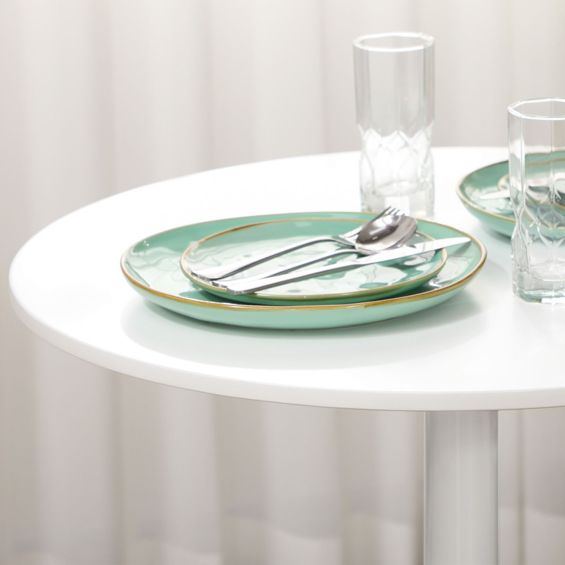Modern Kitchen Table for 2 people, Round Dining Table with Steel Base for Living Room, Dining Room, White