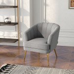 Fabric Armchair, Modern Accent Chair with Gold Metal Legs for Living Room, Bedroom, Home Office, Grey