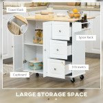 Kitchen Island on Wheels, Kitchen Cart with Drop Leaf, Drawers, White