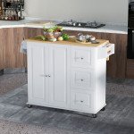 Kitchen Island on Wheels, Kitchen Cart with Drop Leaf, Drawers, White