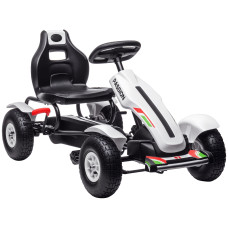 Pedal Go Kart for Kids, Pedal Car with Adjustable Bucket Seat, Handbrake, 4 Rubber Wheels, Powered Ride-On, White