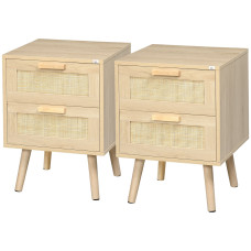 Boho Design Nightstand Set of 2, Side End Table with 2 Drawers for Living Room, Bedroom