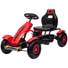 Pedal Go Kart for Kids, Pedal Car with Adjustable Bucket Seat, Handbrake, 4 Rubber Wheels, Powered Ride-On, Red