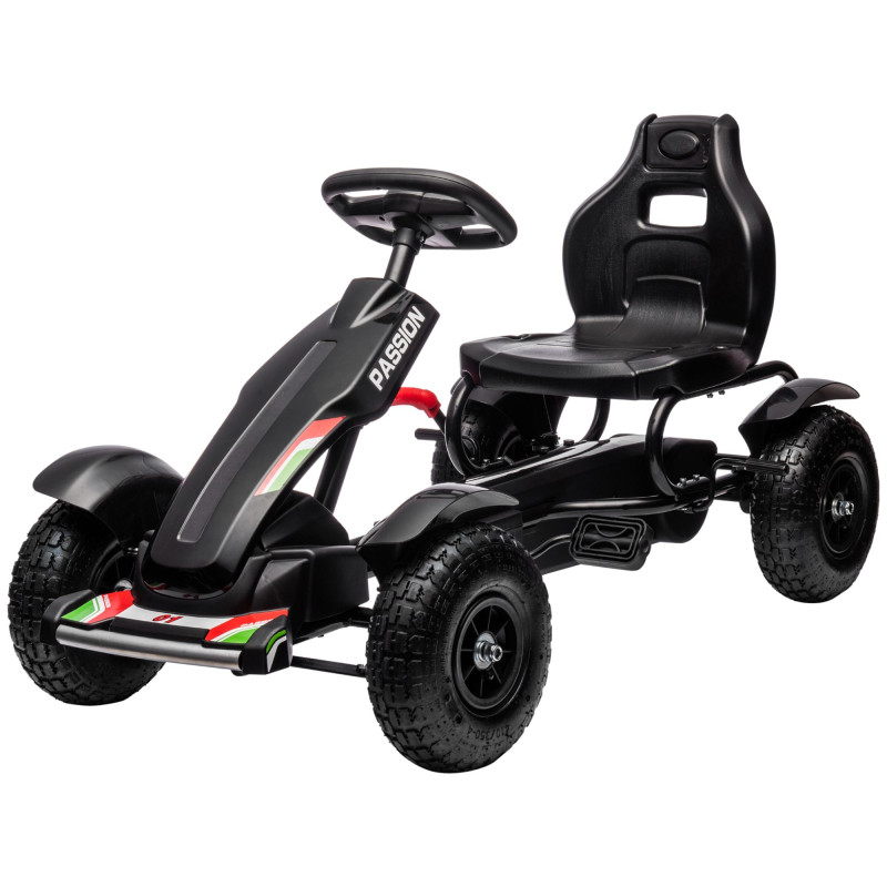 Pedal Go Kart for Kids, Pedal Car with Adjustable Bucket Seat, Handbrake, 4 Rubber Wheels, Black Powered Ride