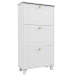 Narrow Shoe Storage with 3 Flip Drawers and Adjustable Shelves, Shoe Cabinet Organizer for 12 Pairs of Shoes, White