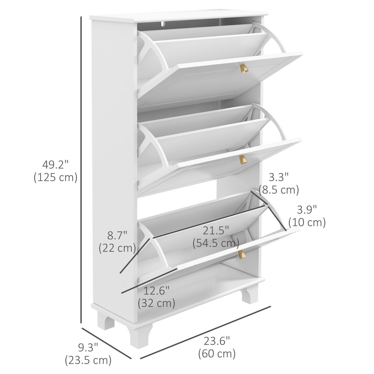 Narrow Shoe Storage with 3 Flip Drawers and Adjustable Shelves, Shoe Cabinet Organizer for 12 Pairs of Shoes, White