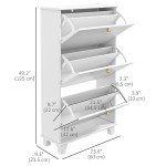 Narrow Shoe Storage with 3 Flip Drawers and Adjustable Shelves, Shoe Cabinet Organizer for 12 Pairs of Shoes, White