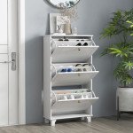 Narrow Shoe Storage with 3 Flip Drawers and Adjustable Shelves, Shoe Cabinet Organizer for 12 Pairs of Shoes, White