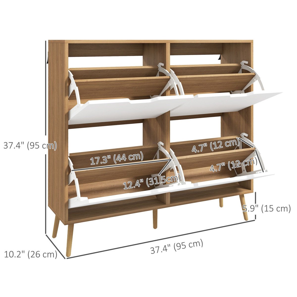 Shoe Storage Cabinet with 4 Flip Drawers and Adjustable Shelf, Shoe Cabinet for 8-16 Pairs of Shoes, Natural