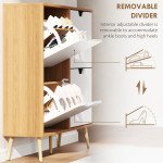 Shoe Storage Cabinet with 4 Flip Drawers and Adjustable Shelf, Shoe Cabinet for 8-16 Pairs of Shoes, Natural