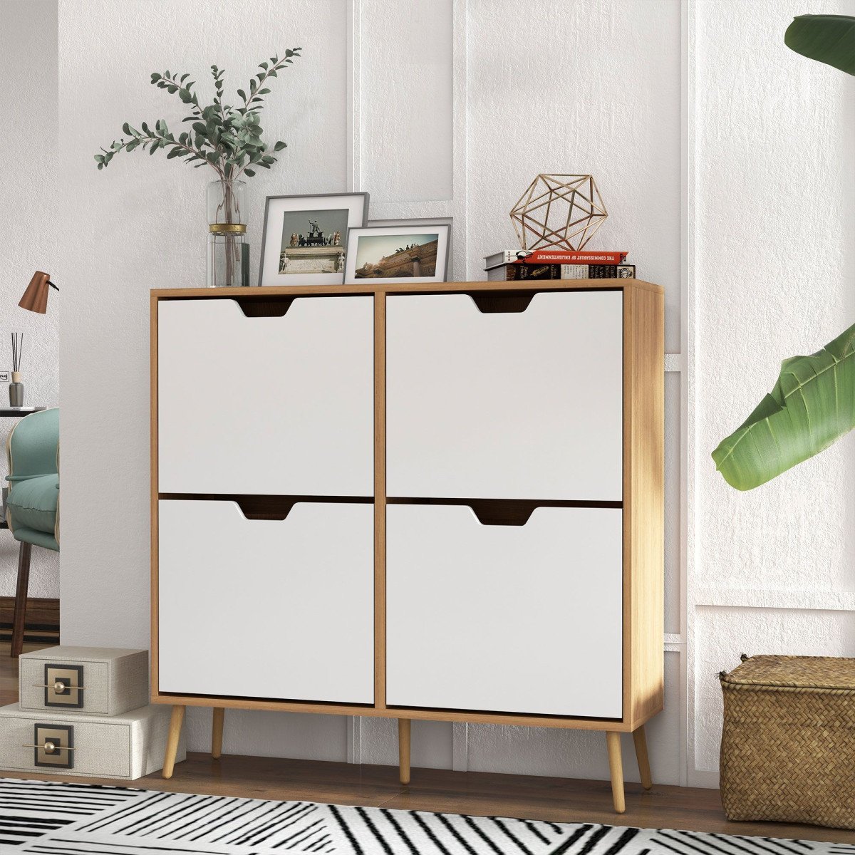 Shoe Storage Cabinet with 4 Flip Drawers and Adjustable Shelf, Shoe Cabinet for 8-16 Pairs of Shoes, Natural