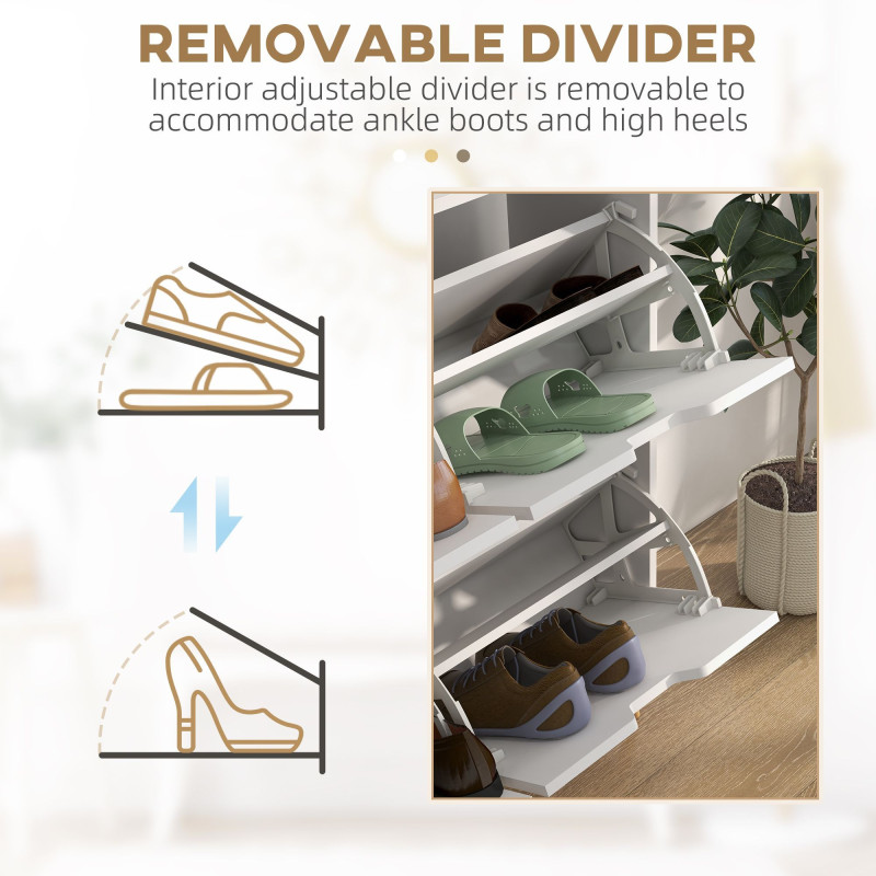 Shoe Storage Cabinet with 4 Flip Drawers and Adjustable Shelf, Shoe Cabinet for 8-16 Pairs of Shoes, White