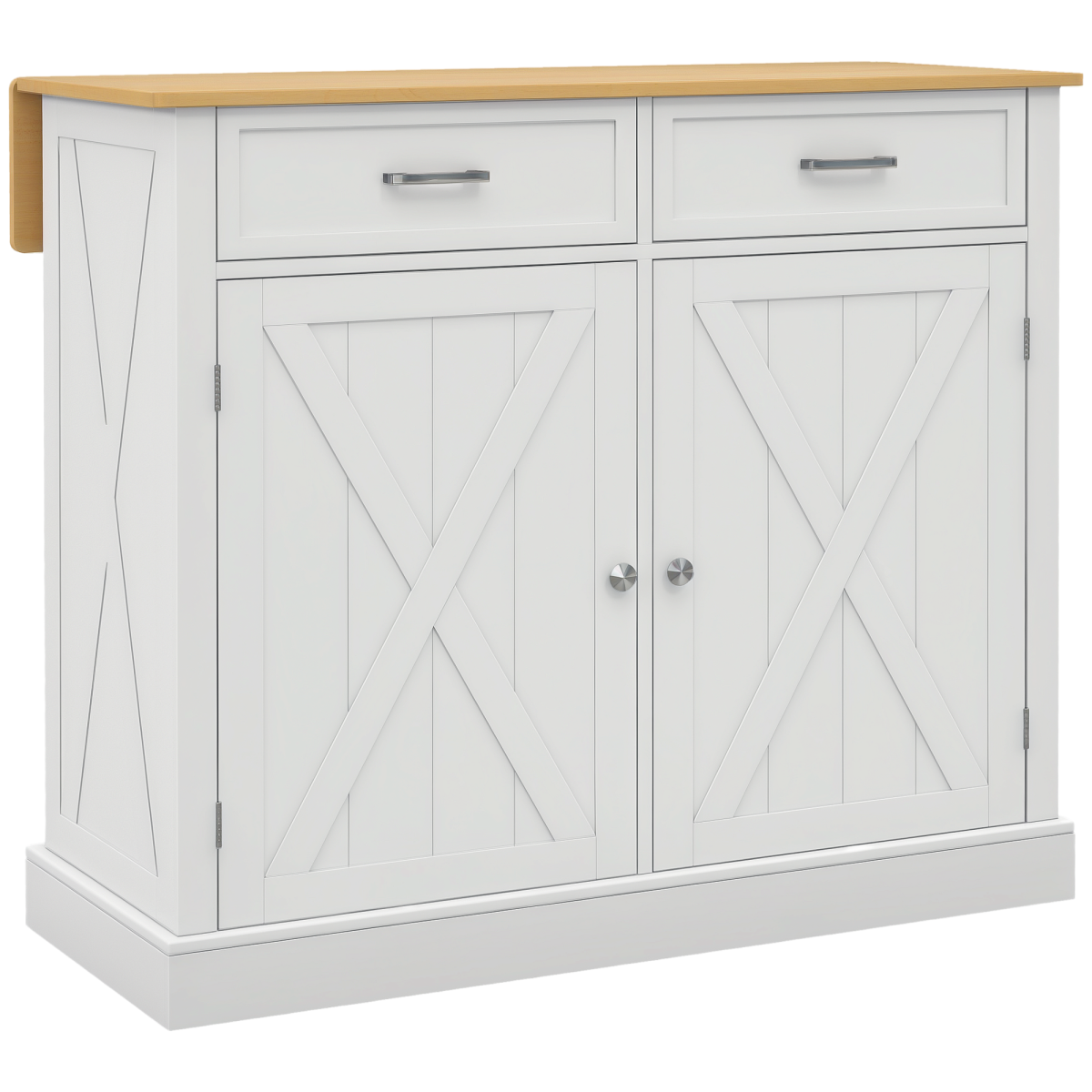 Rolling Kitchen Island with Drop Leaf Wood Breakfast Bar, Farmhouse Kitchen Cart with 2 Drawers, Adjustable Shelves for Dining Room (White)