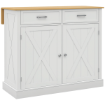 Rolling Kitchen Island with Drop Leaf Wood Breakfast Bar, Farmhouse Kitchen Cart with 2 Drawers, Adjustable Shelves for Dining Room (White)