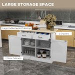 Rolling Kitchen Island with Drop Leaf Wood Breakfast Bar, Farmhouse Kitchen Cart with 2 Drawers, Adjustable Shelves for Dining Room (White)