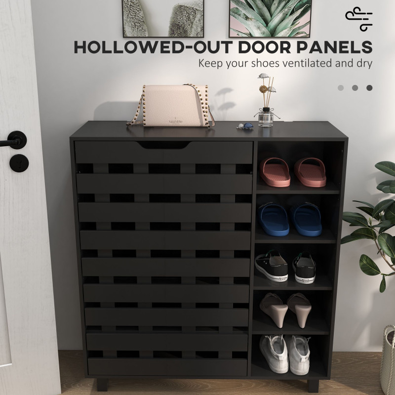 Shoe Cabinet, 21 Pair Shoe Storage Cabinet Organizer with 5-tier Double Door Cupboard and 5-tier Open Shelves, Black