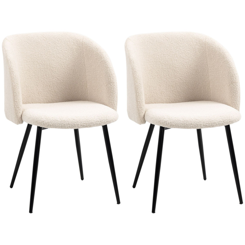 Dining Chairs Set of 2, Sherpa Fleece Upholstered Kitchen Chairs with Backrest and Steel Legs, Cream White