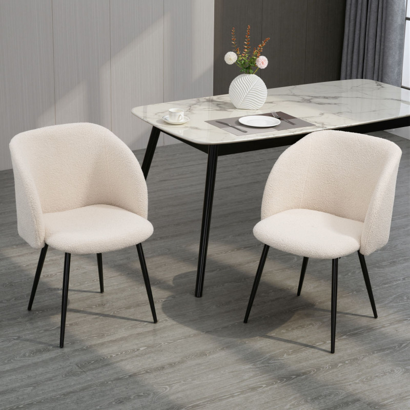 Dining Chairs Set of 2, Sherpa Fleece Upholstered Kitchen Chairs with Backrest and Steel Legs, Cream White