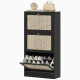 Rattan Shoe Storage Cabinet with 3 Flip Drawers and Adjustable Shelves, Entryway Shoe Cabinet for 18 Pairs, Black