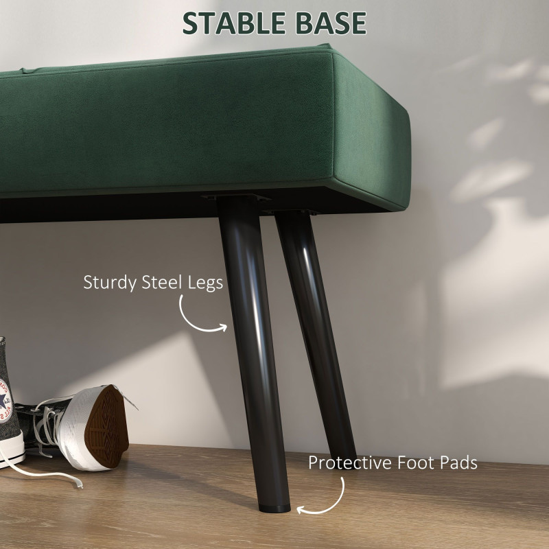 39 Inches Upholstered Bedroom Bench, Modern End of Bed Bench with Steel Legs, Green